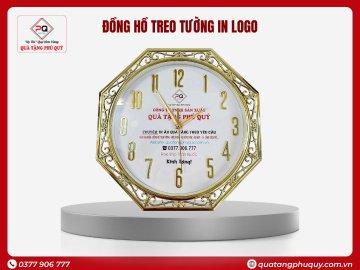 ĐỒNG HỒ TREO TƯỜNG ĐA GIÁC HOA VĂN VIỀN XI VÀNG 12 SỐ NỔI 32CM