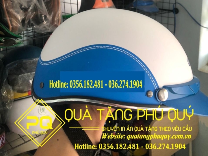 MŨ BẢO HIỂM GIẢ DA MÀU TRẮNG XANH